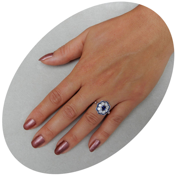 Ring, Rozet, Saffier, Diamant, 14K