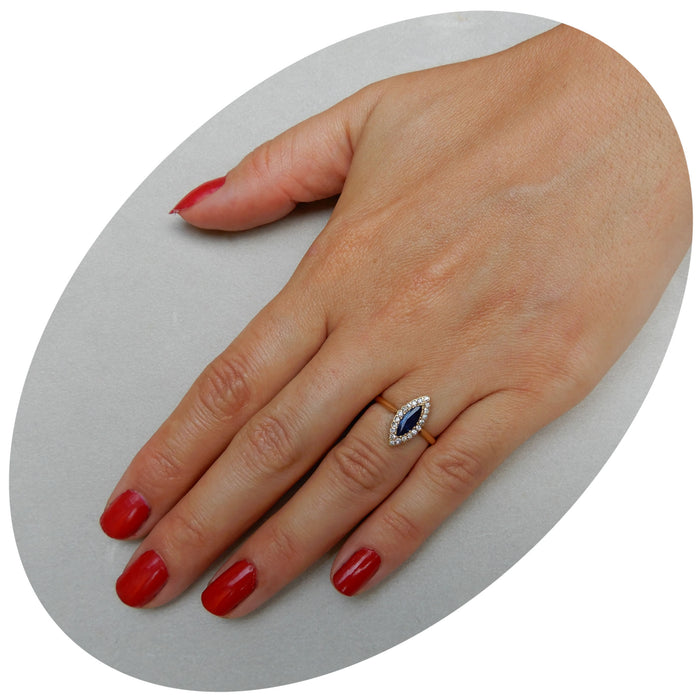 Ring, Saffier, Diamant, Marquise, 18K