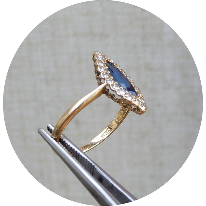 Ring, Saffier, Diamant, Marquise, 18K