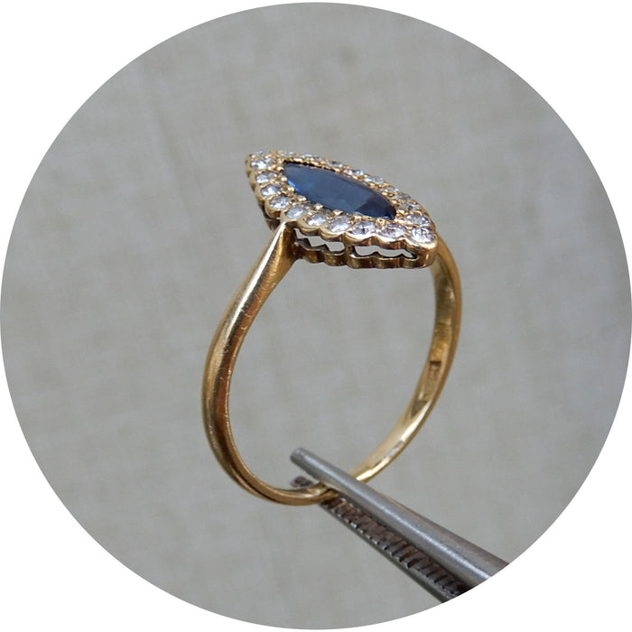 Ring, Saffier, Diamant, Marquise, 18K