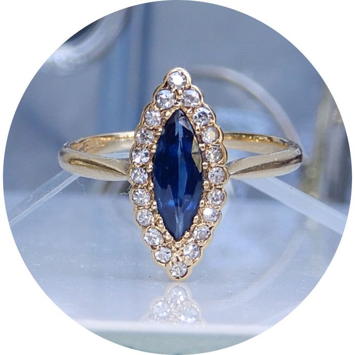 Ring, Saffier, Diamant, Marquise, 18K