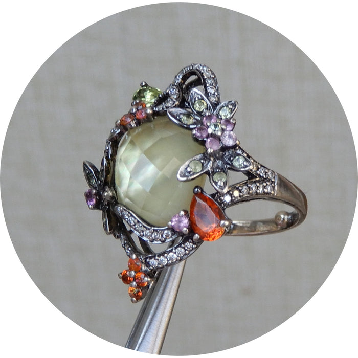 Ring, Prasioliet, Diamant, 14K
