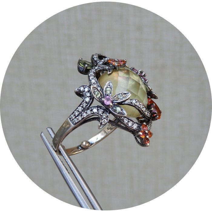 Ring, Prasioliet, Diamant, 14K