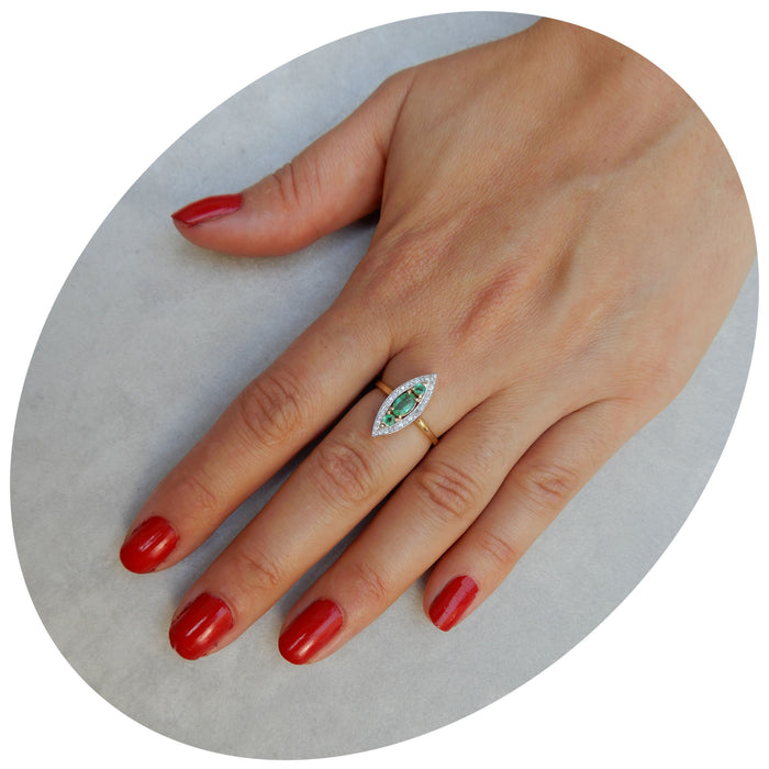 Ring, Markies, Smaragd, Diamant, 14K