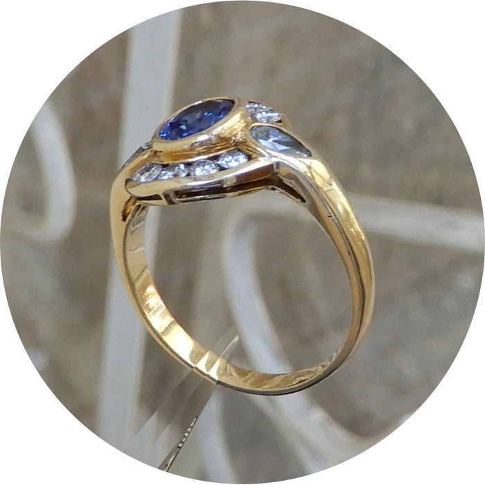 Ring, Saffier, Entourage, Diamant, 18K