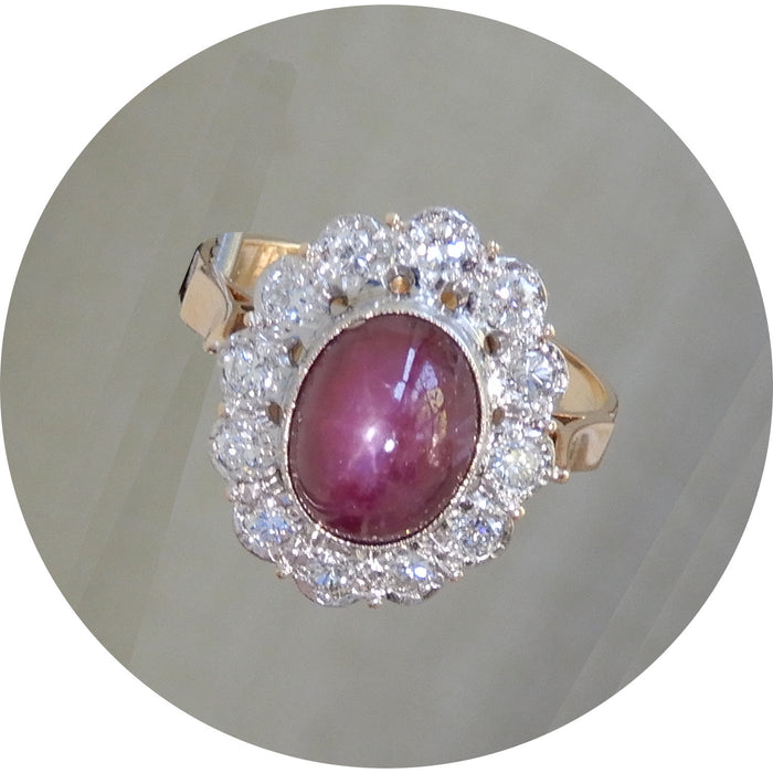 Ring, Ster Robijn, Diamant, 14K