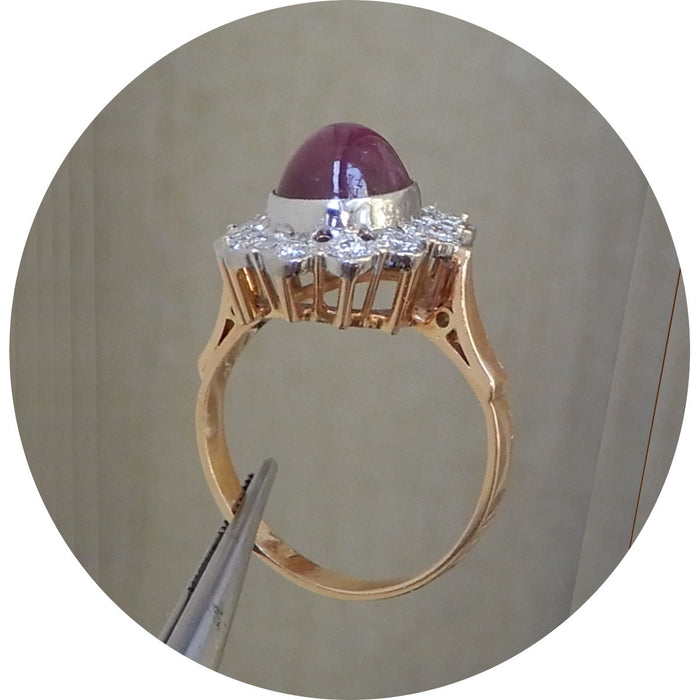 Ring, Ster Robijn, Diamant, 14K