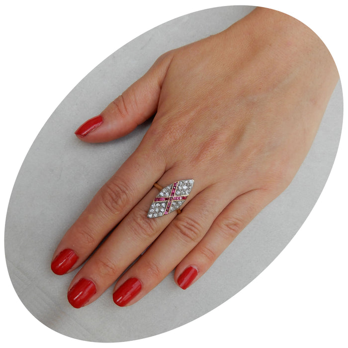 Ring, Marquise, Diamant, Robijn, 14K