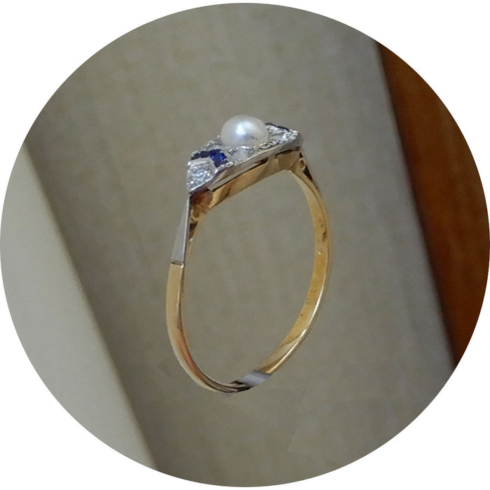 Ring, Parel, Saffier, Diamant, Vintage