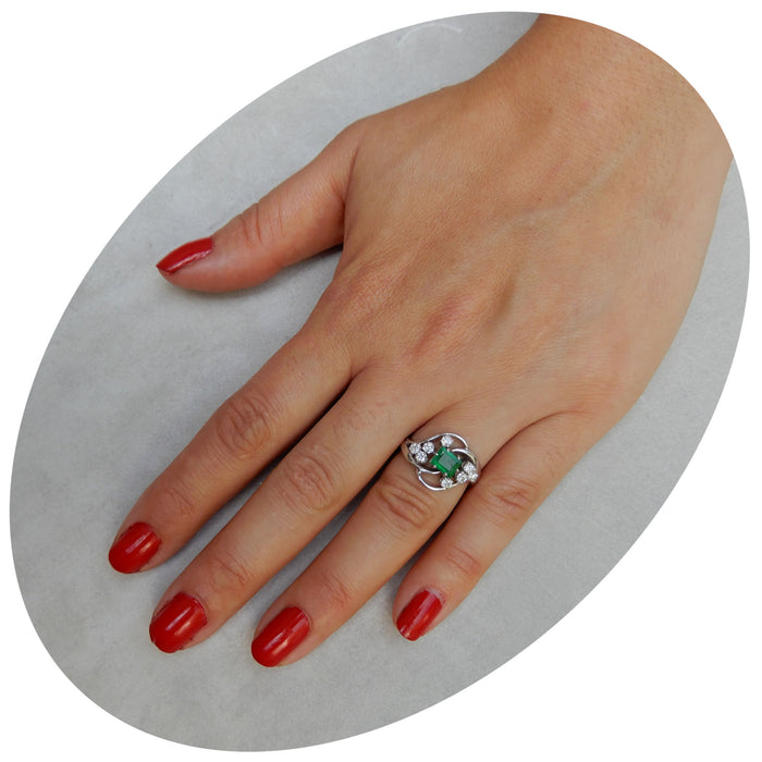 Slagring, Smaragd, Diamant, 18K Witgoud