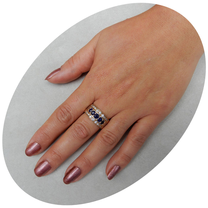 Bandring, Saffier, Diamant, 14K Bicolor Goud