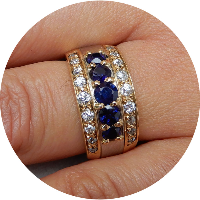 Bandring, Saffier, Diamant, 14K Bicolor Goud