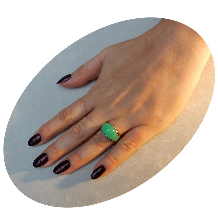 Ring, Diamant, Chrysopraas, 14K Goud
