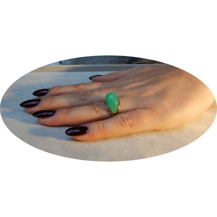 Ring, Diamant, Chrysopraas, 14K Goud