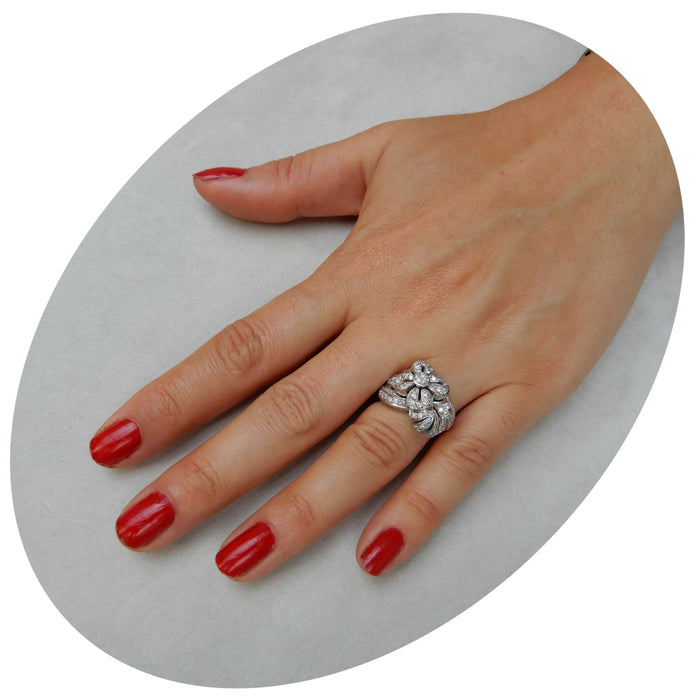 Ring, Bloem, Diamant, 18K Witgoud