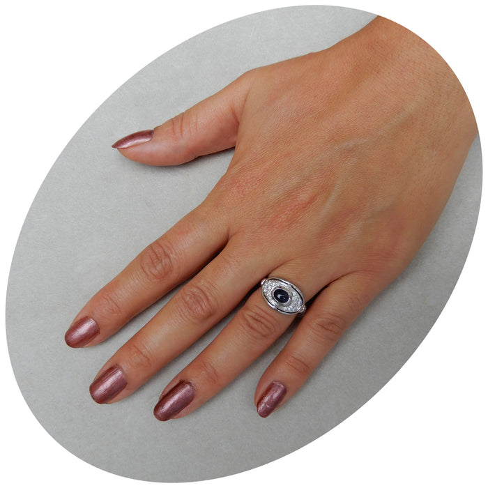 Ring, Saffier Cabochon, Diamant, 18K