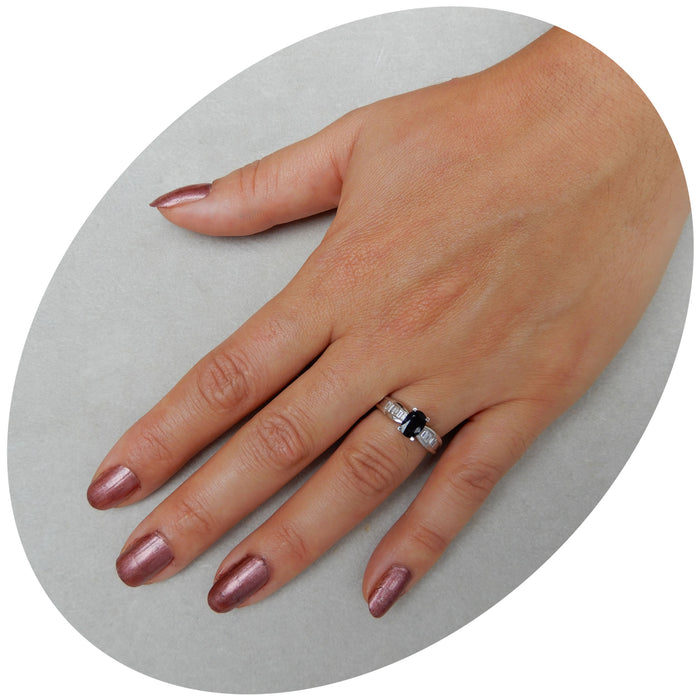 Ring, Saffier, Baguette Diamant, 18K