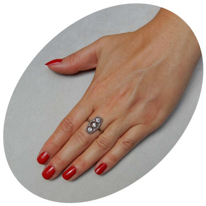 Ring, Diamant x 3, Opengewerkt, 14K, Art Deco