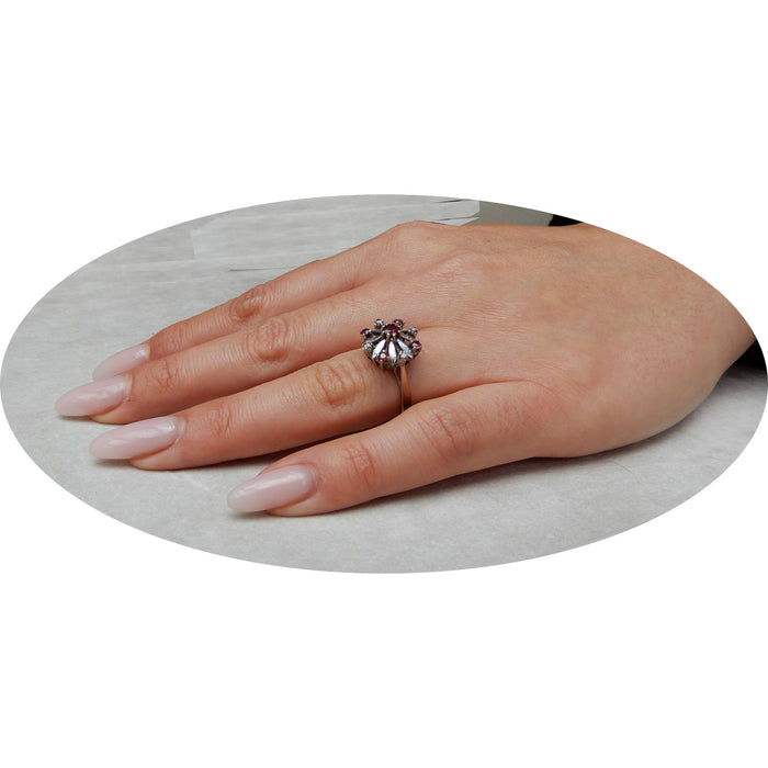 Ring, Robijn, Diamant, Rozet, 14K Witgoud