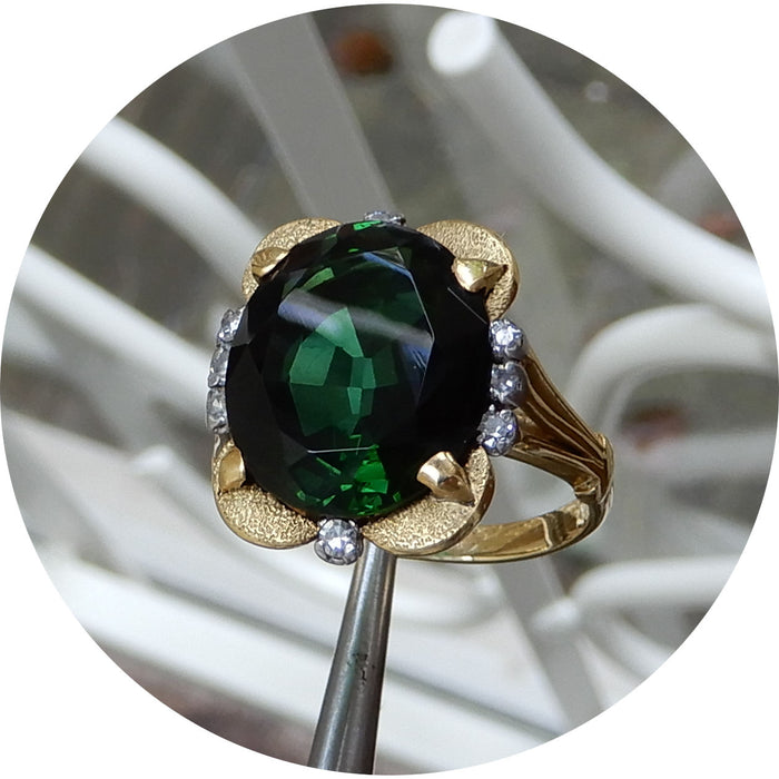 Ring, Groene Toermalijn, Diamant, 18K