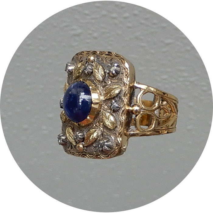 Ring, Saffier, Roosdiamant, 14K Goud
