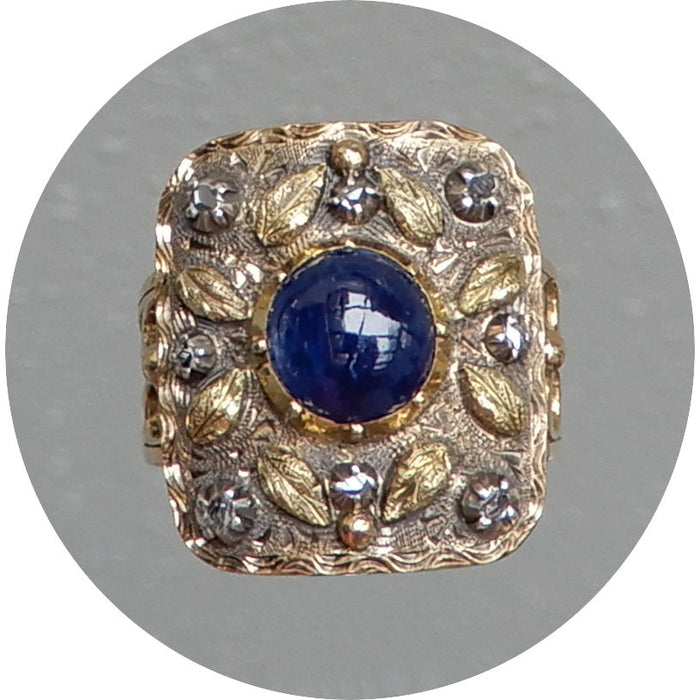 Ring, Saffier, Roosdiamant, 14K Goud