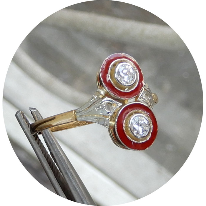 Ring, Diamant, Email, 18K, Art Deco