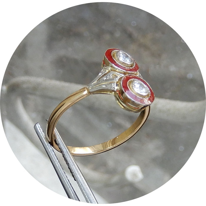 Ring, Diamant, Email, 18K, Art Deco