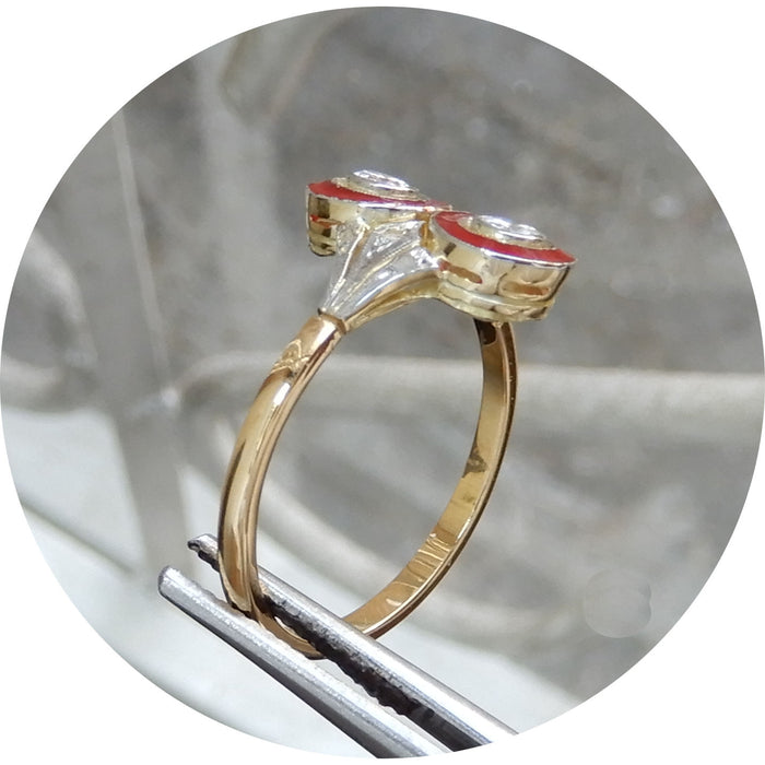 Ring, Diamant, Email, 18K, Art Deco