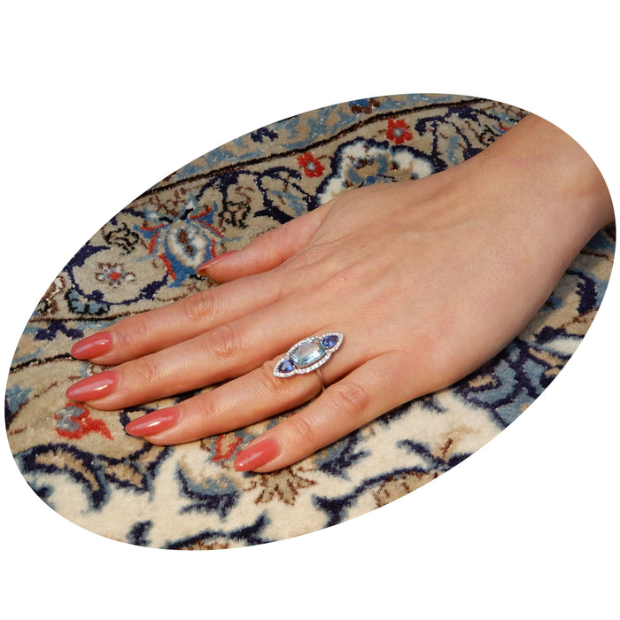Ring, Aquamarijn, Saffier, Diamant, 18K