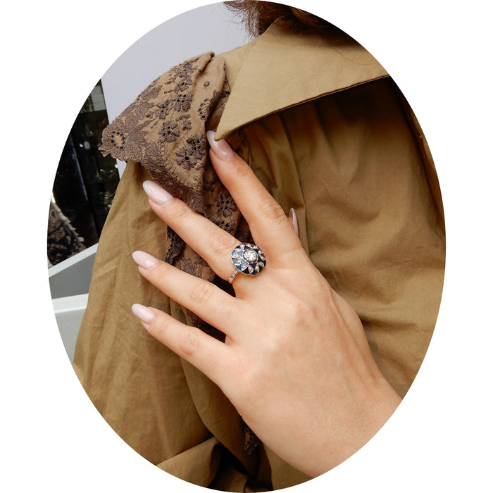 Ring, Diamant, Email, Parel, 14K