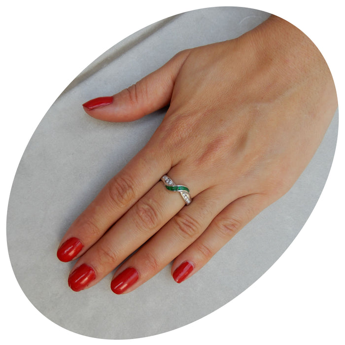 Slagring, Smaragd, Diamant, 18K Witgoud