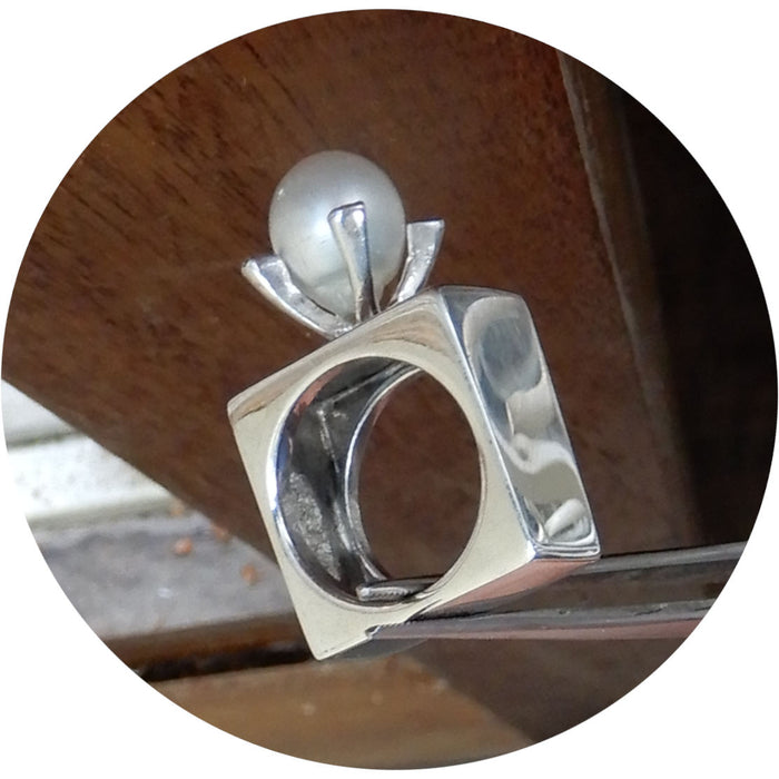 Ring, Parel, Diamant, Design, 18K