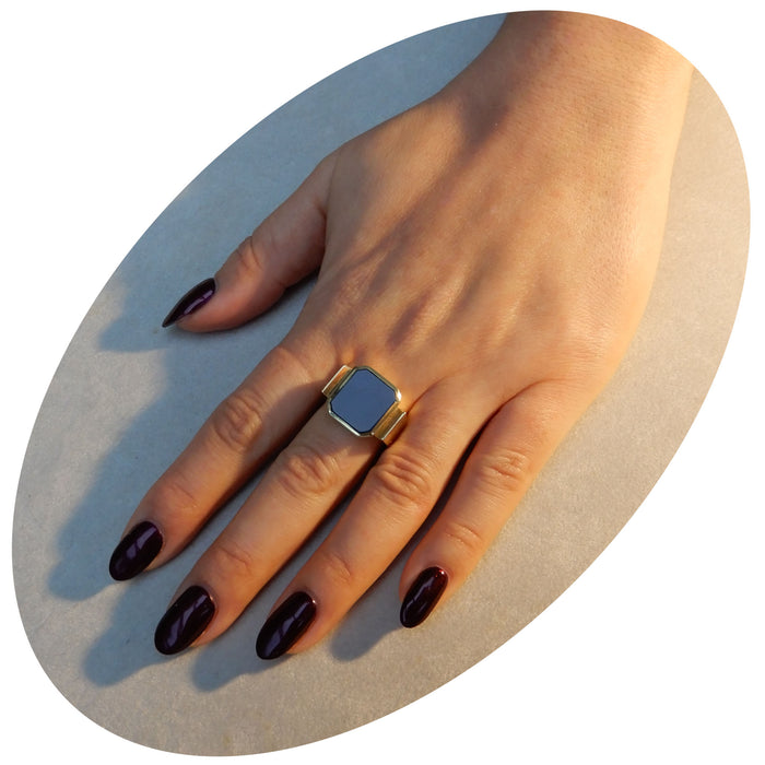 Zegelring, Blauwe Lagensteen, 14K Goud