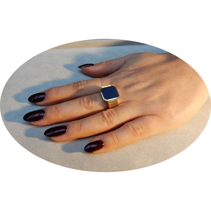 Zegelring, Blauwe Lagensteen, 14K Goud