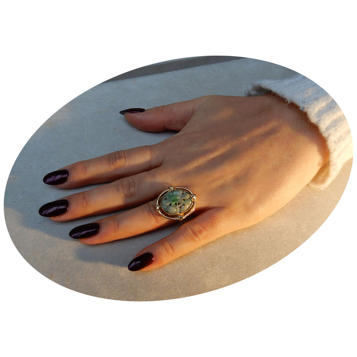 Ring, Jade, 14K Goud, Vintage