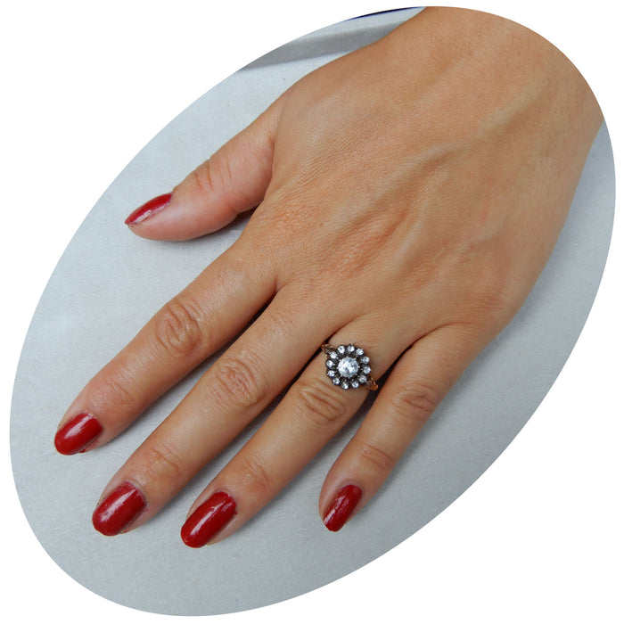 Ring, Rozet,Roosdiamant, 14K Goud