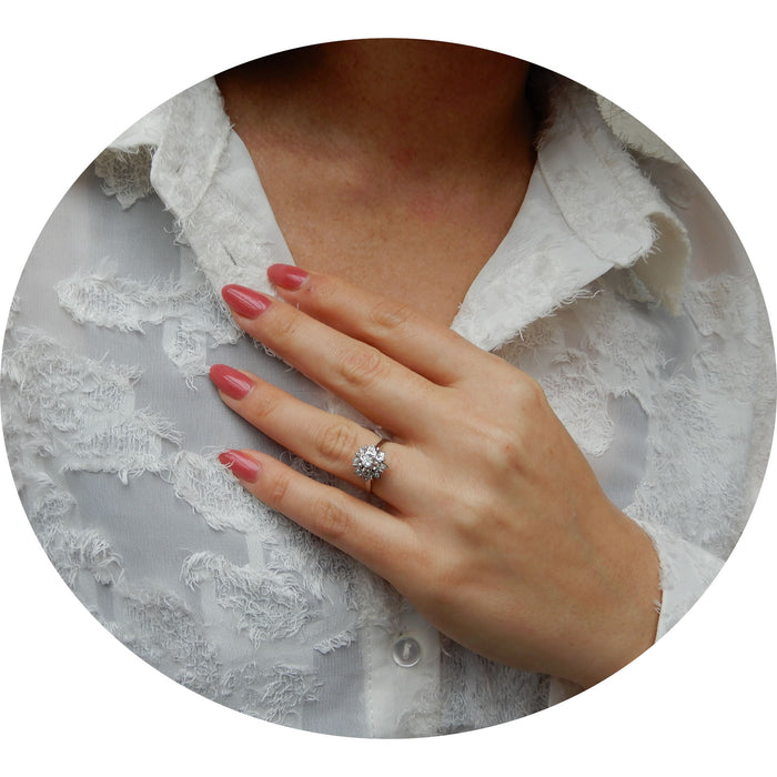 Ring, Rozet, Diamant, 14K Witgoud