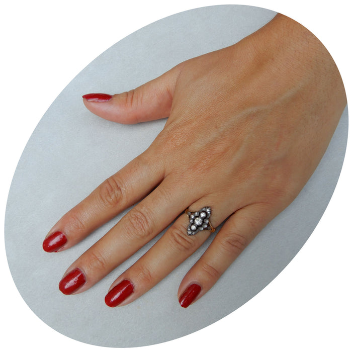 Ring, Roosdiamant, Navette, 14K, Vintage