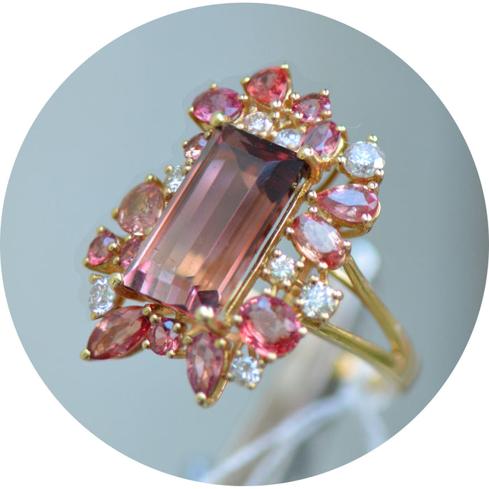 Ring, Toermalijn, Saffier, Diamant, 18K