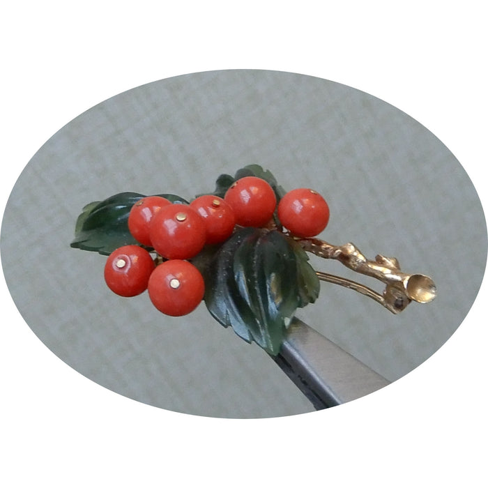 Broche, Bessentak, Koraal, Jade, 14K