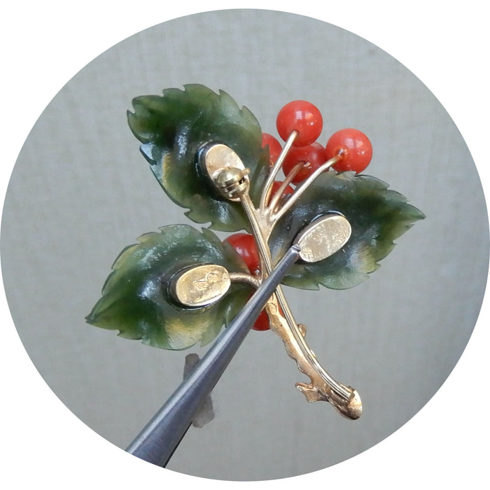 Broche, Bessentak, Koraal, Jade, 14K