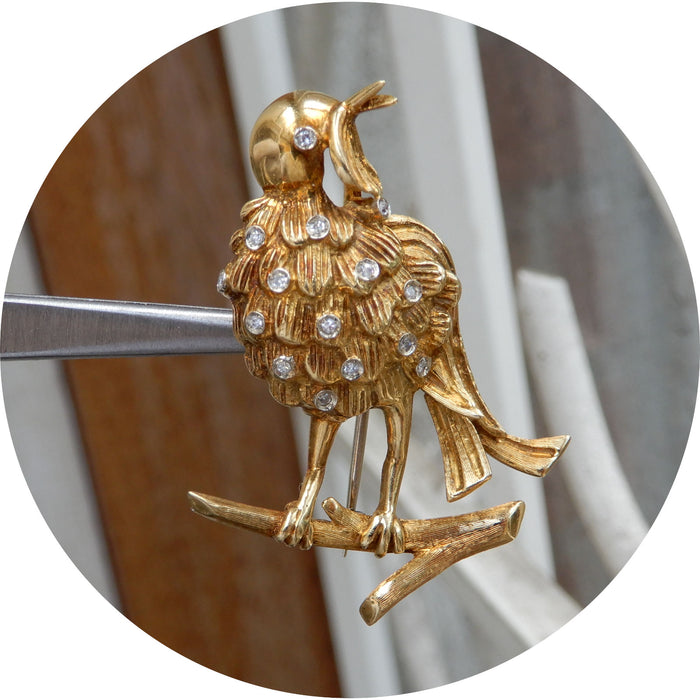 Broche, Vogel, Diamant, 18K