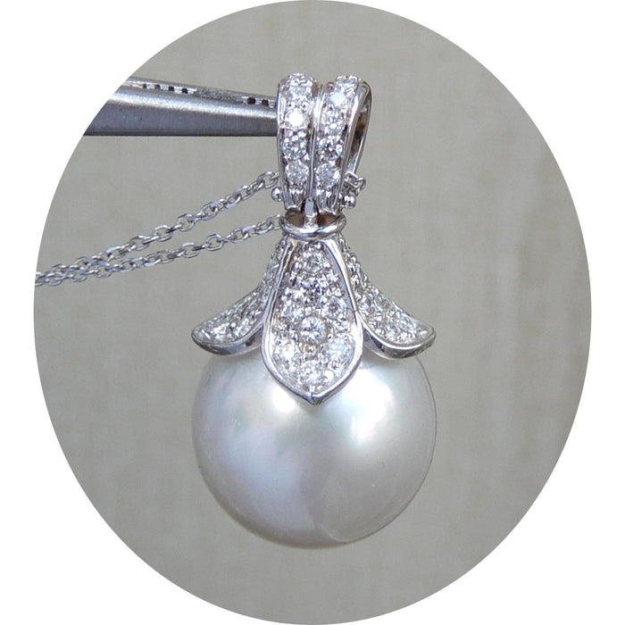 Hanger, Parel, Diamant, 18K Witgoud