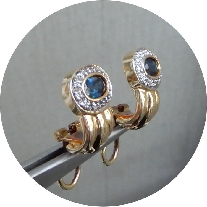 Oorclips, Saffier, Diamant, Godron, 14K