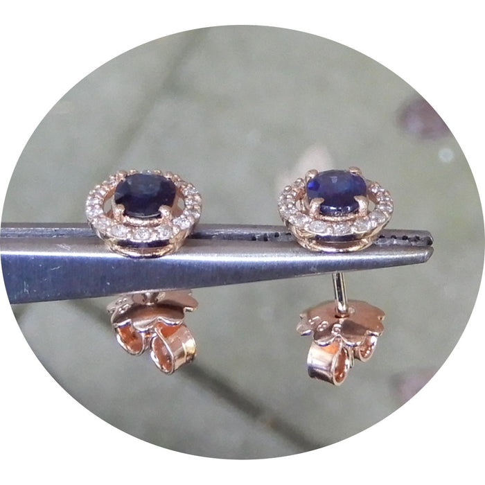 Oorstekers, Saffier, Diamant, 14K Rosé Goud