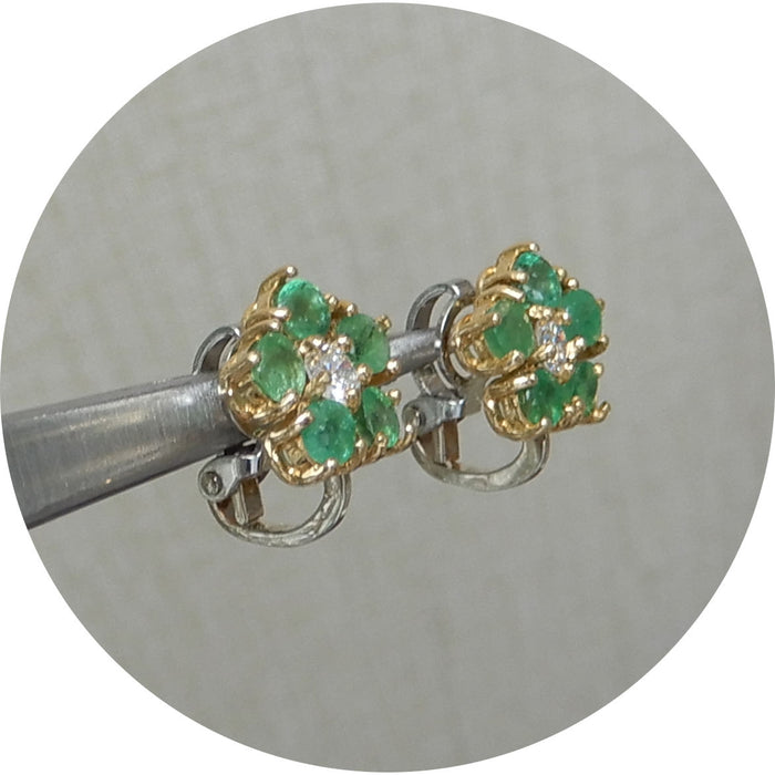 Oorstekers, Rozet, Smaragd, Diamant, 18K