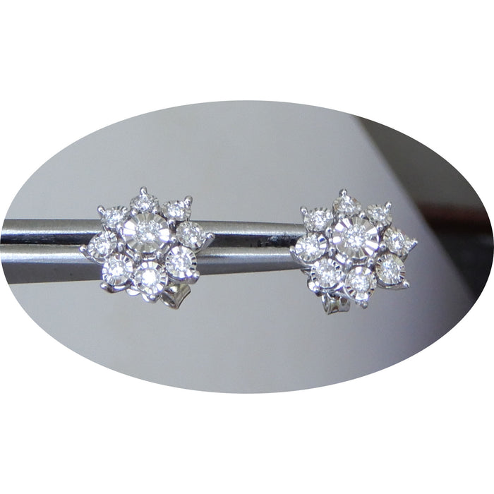 Oorbellen, Rozet, Diamant, 18K Witgoud