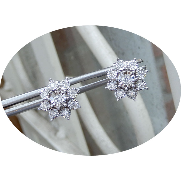 Oorbellen, Rozet, Diamant, 18K Witgoud