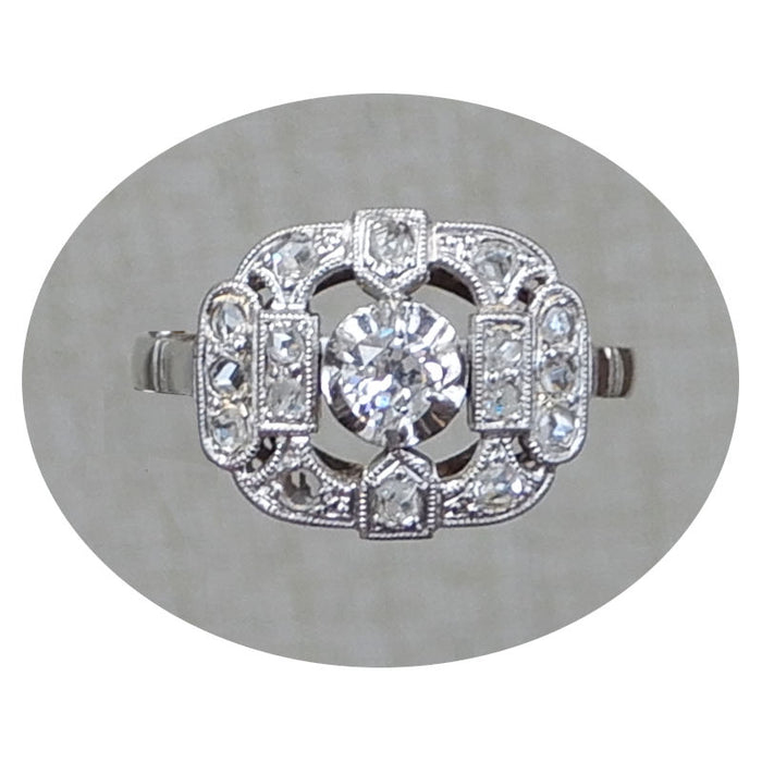 Ring, Diamant, 18K Witgoud, Art Deco